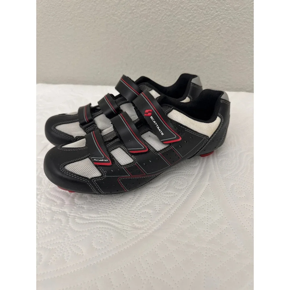 Scattante Cycling Shoes with Cleats Men's Size 9.5 Black Red Road Bike